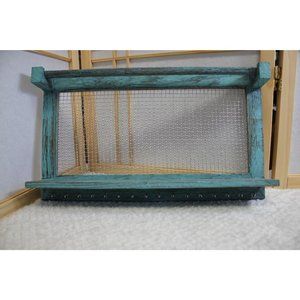 Jewelry holder / 16 x9 1/2 in Aqua wood / hooks for necklaces & removable rod